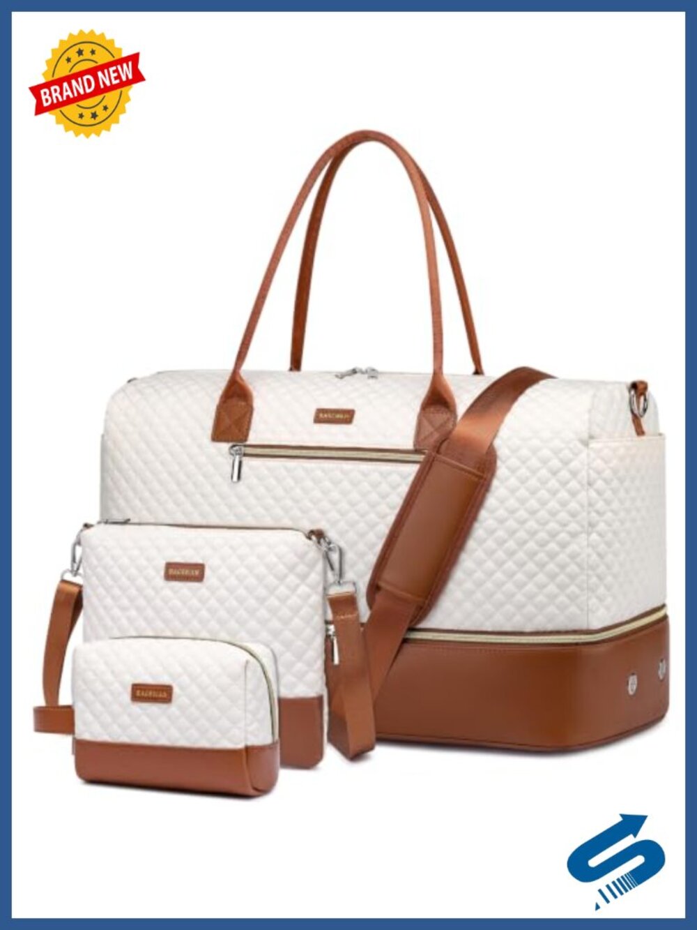 3-Piece Travel Weekender Duffel Bag Set with Shoe Compartment & Toiletry Bag